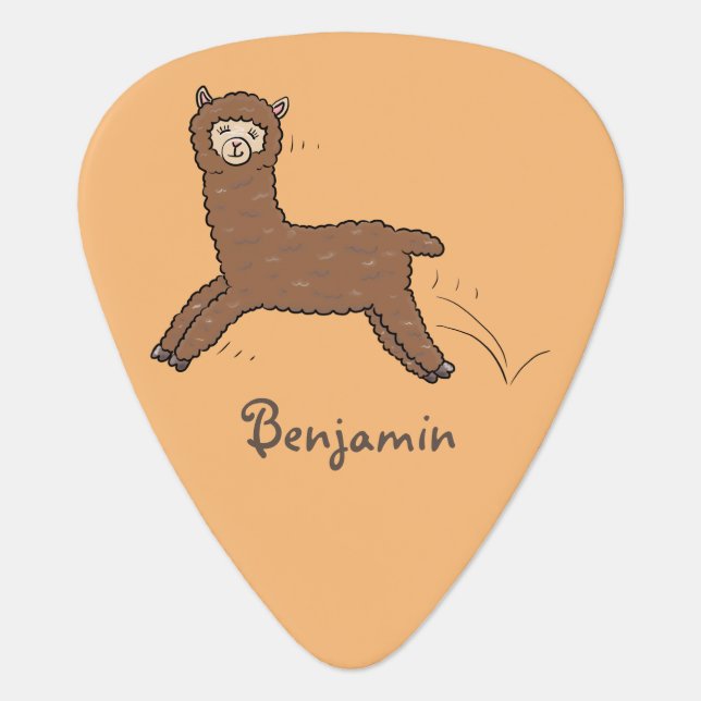 Cute happy brown alpaca cartoon guitar pick (Front)
