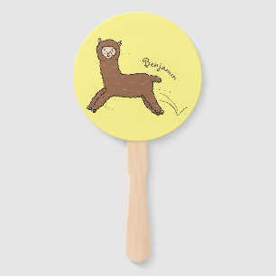 Cute happy brown alpaca cartoon hand fan