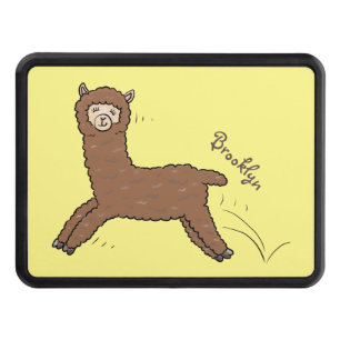 Cute happy brown alpaca cartoon hitch cover