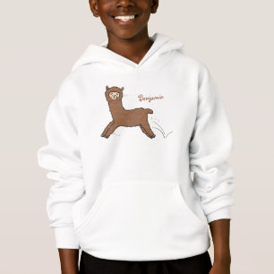 Cute happy brown alpaca cartoon hoodie