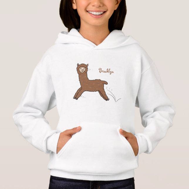 Cute happy brown alpaca cartoon hoodie (Front)