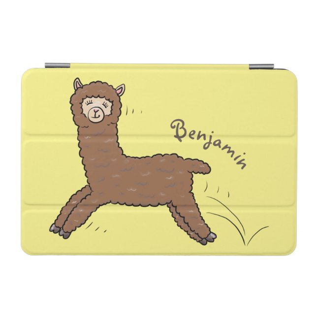 Cute happy brown alpaca cartoon iPad mini cover (Horizontal)