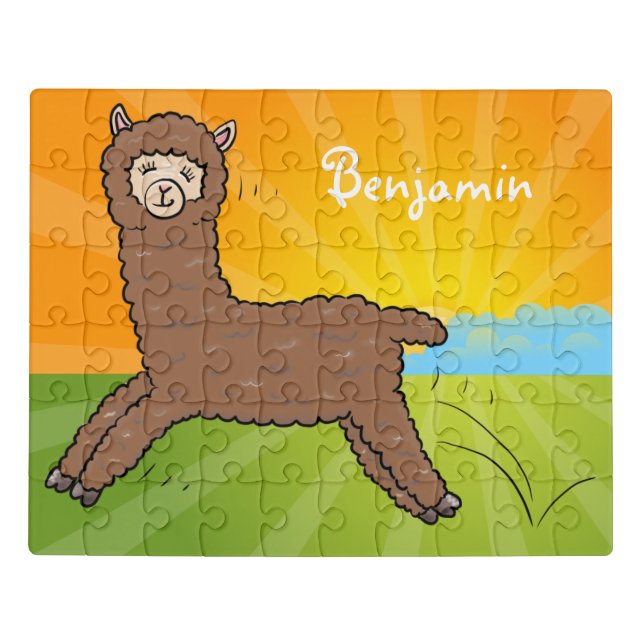 Cute happy brown alpaca cartoon jigsaw puzzle (Puzzle Horizontal)