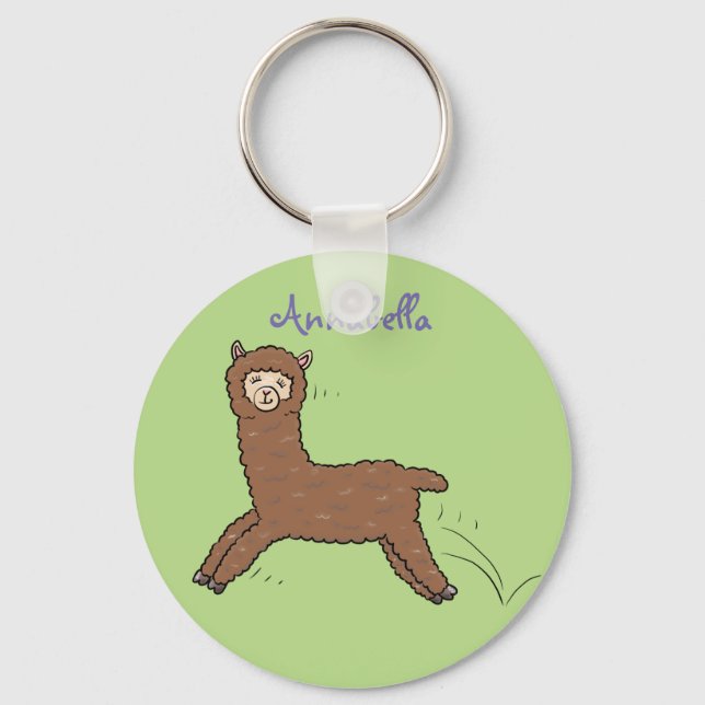 Cute happy brown alpaca cartoon keychain (Front)
