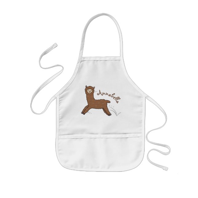 Cute happy brown alpaca cartoon kids' apron (Front)