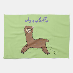 Cute happy brown alpaca cartoon kitchen towel