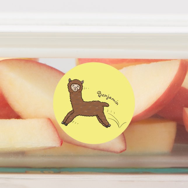 Cute happy brown alpaca cartoon labels (Affixed)
