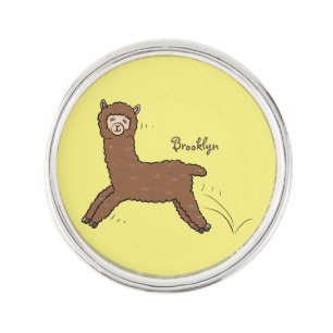 Cute happy brown alpaca cartoon lapel pin