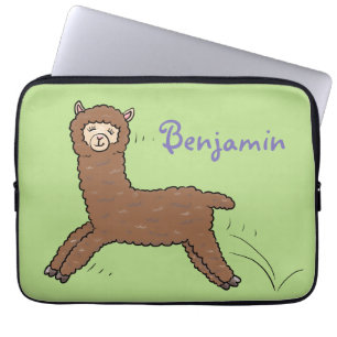 Cute happy brown alpaca cartoon laptop sleeve