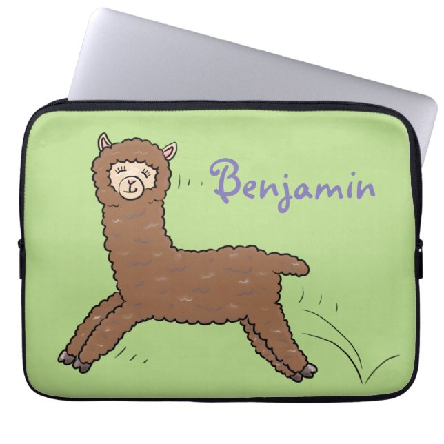 Cute happy brown alpaca cartoon laptop sleeve (Front)