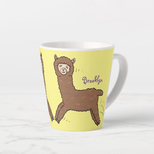 Cute happy brown alpaca cartoon latte mug