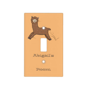 Cute happy brown alpaca cartoon light switch cover