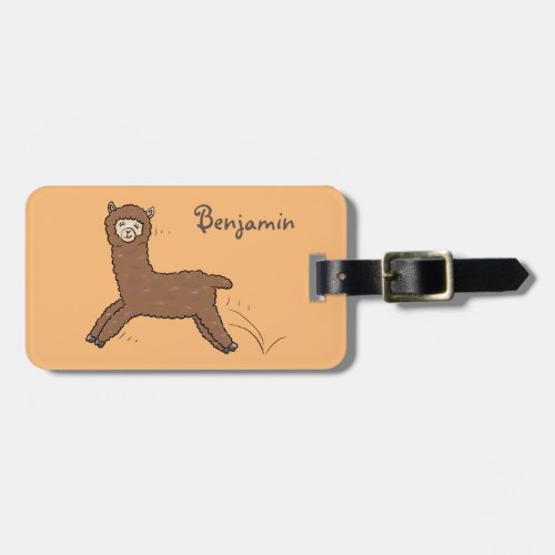 Cute happy brown alpaca cartoon luggage tag