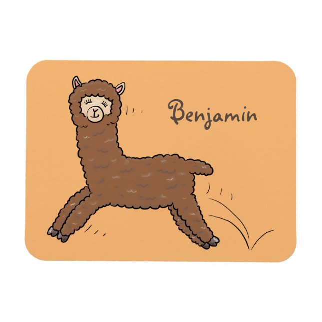 Cute happy brown alpaca cartoon magnet (Horizontal)
