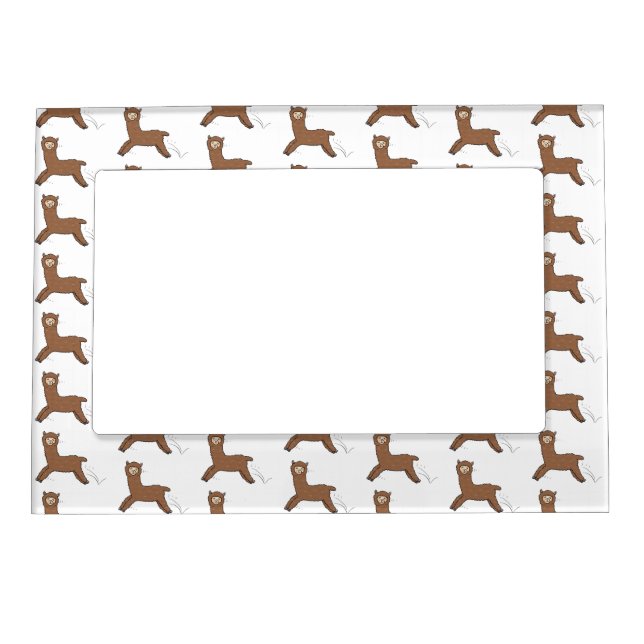 Cute happy brown alpaca cartoon magnetic frame (Front)