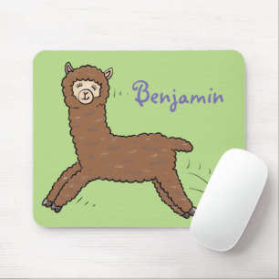 Cute happy brown alpaca cartoon mouse pad