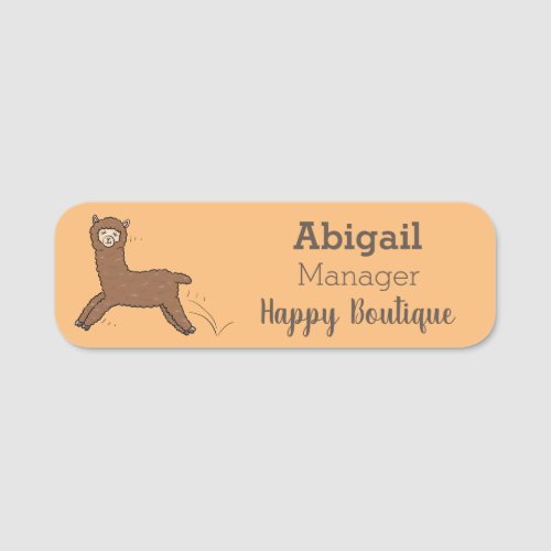 Cute happy brown alpaca cartoon name tag