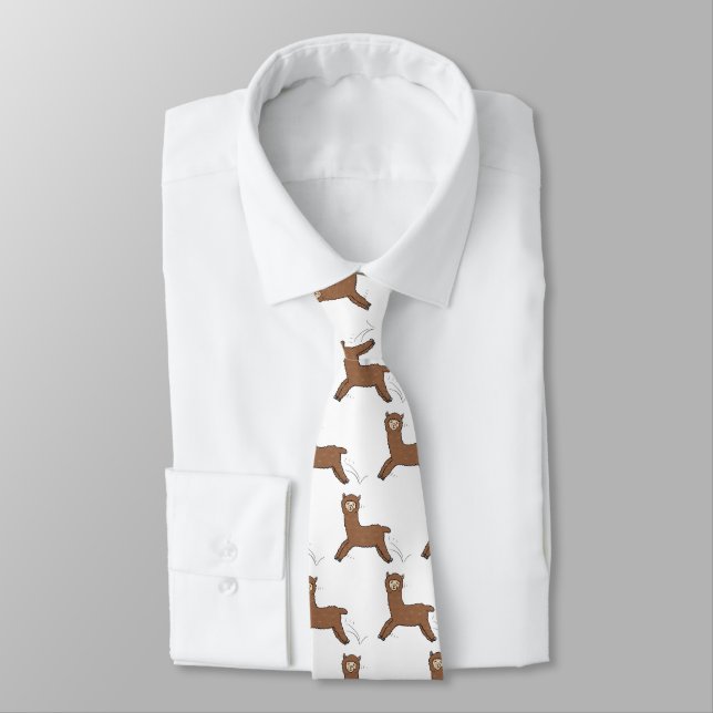 Cute happy brown alpaca cartoon neck tie (Tied)