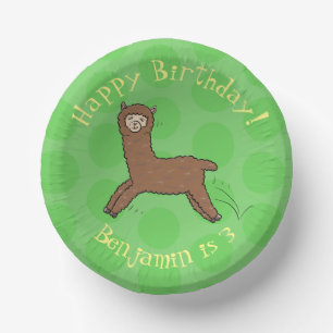 Cute happy brown alpaca cartoon paper bowls