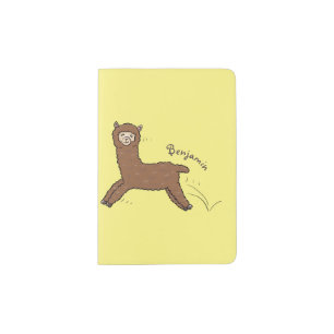 Cute happy brown alpaca cartoon passport holder