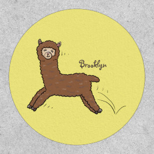 Cute happy brown alpaca cartoon patch