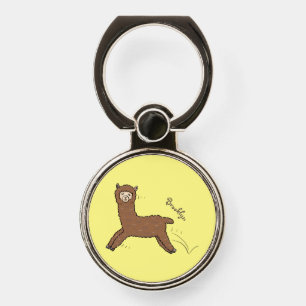 Cute happy brown alpaca cartoon phone ring stand