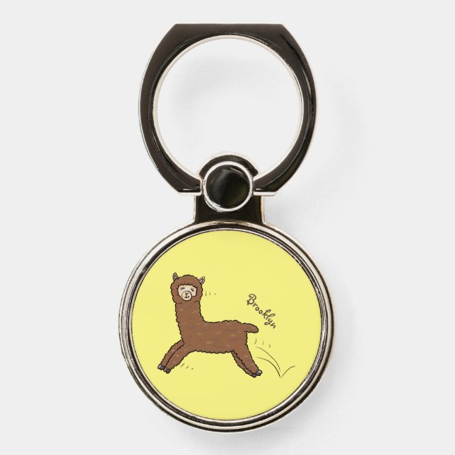 Cute happy brown alpaca cartoon phone ring stand (Front)