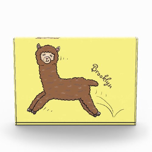 Cute happy brown alpaca cartoon photo block