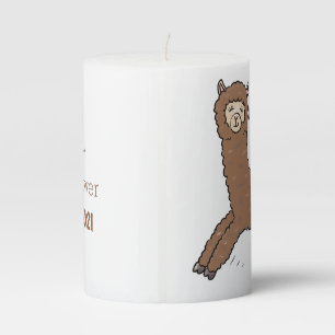 Cute happy brown alpaca cartoon pillar candle