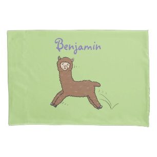 Cute happy brown alpaca cartoon pillow case