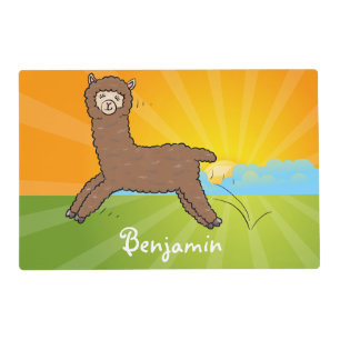 Cute happy brown alpaca cartoon placemat