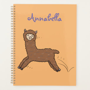 Cute happy brown alpaca cartoon planner