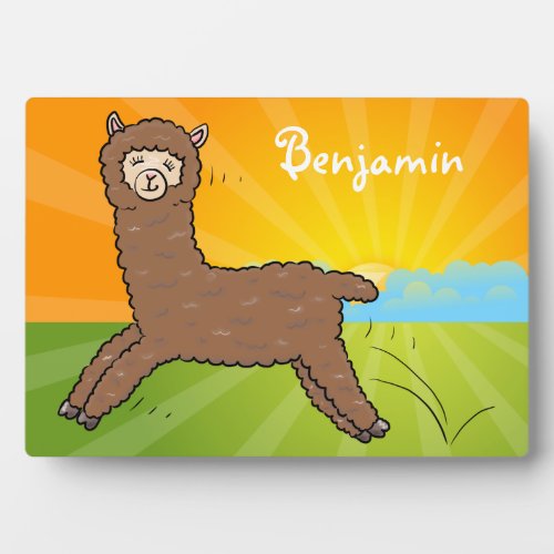 Cute happy brown alpaca cartoon plaque