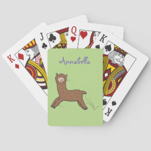 Cute happy brown alpaca cartoon poker cards