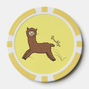 Cute happy brown alpaca cartoon poker chips