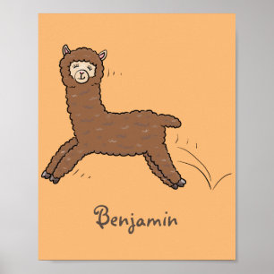 Cute happy brown alpaca cartoon poster