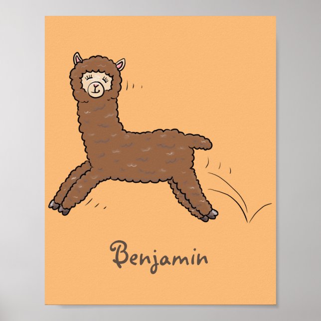 Cute happy brown alpaca cartoon poster (Front)