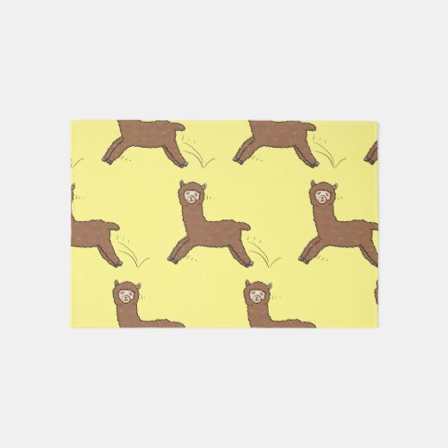 Cute happy brown alpaca cartoon rug