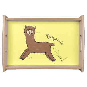 Cute happy brown alpaca cartoon serving tray