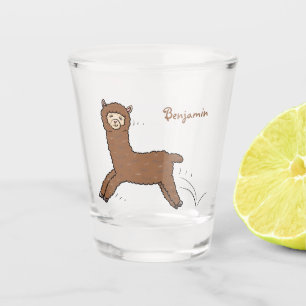 Cute happy brown alpaca cartoon shot glass