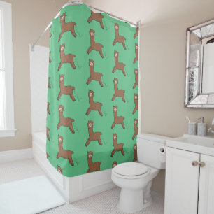 Cute happy brown alpaca cartoon shower curtain