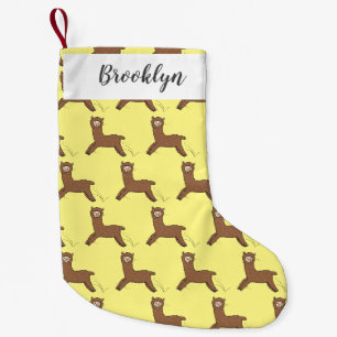 Cute happy brown alpaca cartoon small christmas stocking