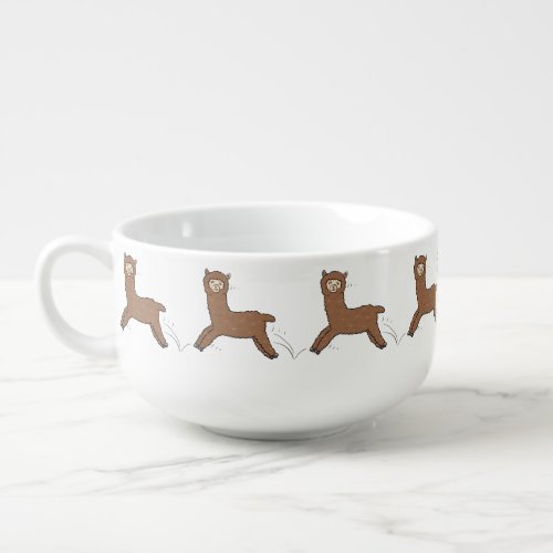 Cute happy brown alpaca cartoon soup mug