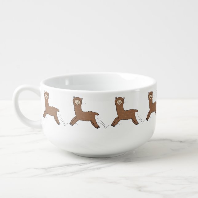 Cute happy brown alpaca cartoon soup mug (Right)