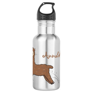 Cute happy brown alpaca cartoon stainless steel water bottle