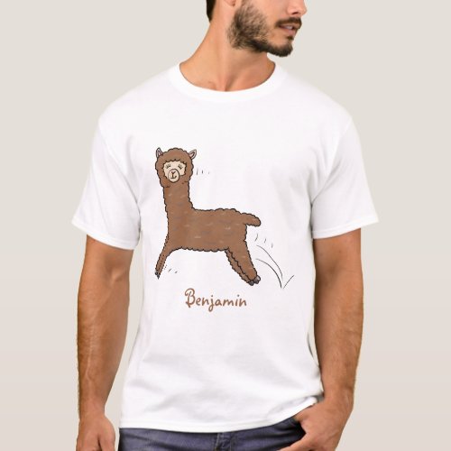Cute happy brown alpaca cartoon T_Shirt
