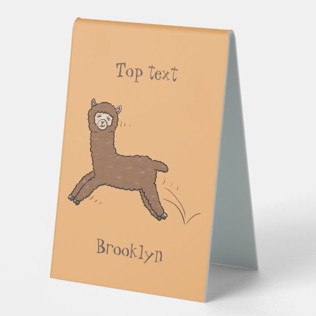 Cute happy brown alpaca cartoon table tent (Front)