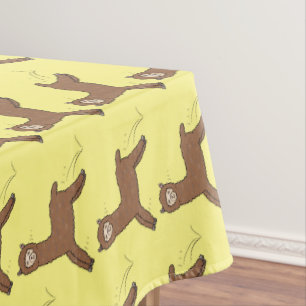Cute happy brown alpaca cartoon tablecloth