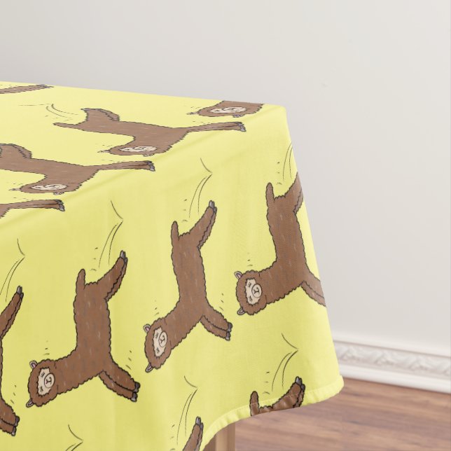 Cute happy brown alpaca cartoon tablecloth (In Situ)