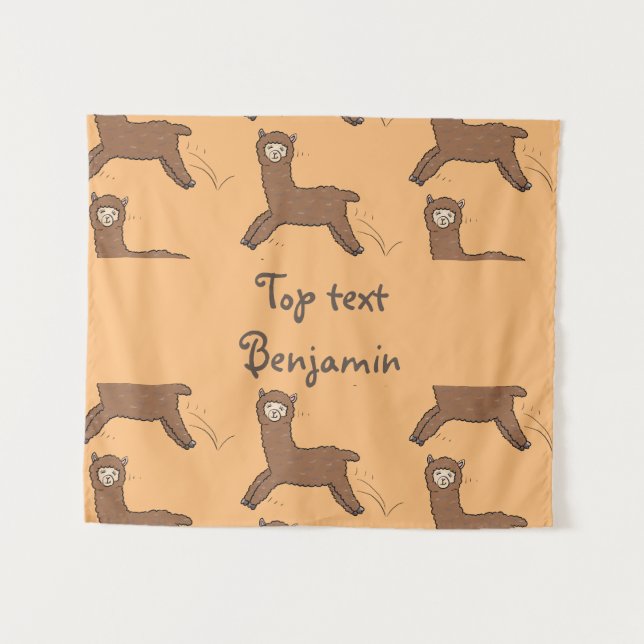 Cute happy brown alpaca cartoon tapestry (Front (Horizontal))